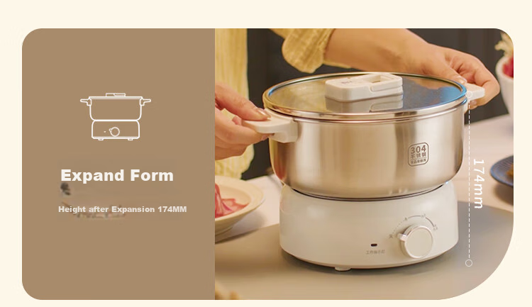 Liven Stainless Steel 0 Coating Electric Cooking Pot, Detachable Small Electric Pot, Electric Steamer, Small 1-2 Person Electric Hot Pot, Multi-Functional Pot with Steamer for Cooking And Steaming, 2L with Steamer DHG-J1851 3