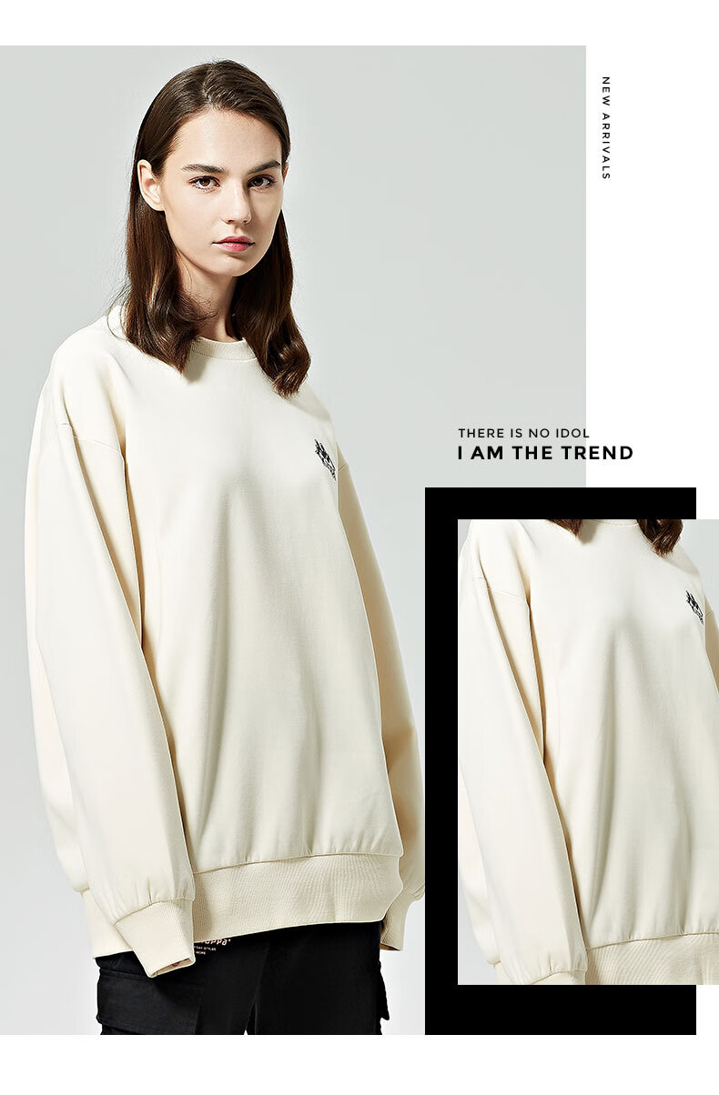 Kappa Pullover Hoodie for Couples, Loose-Fitting Sports Sweatshirt, Casual Round Neck Jacket K0CZ2WT93V Romantic White M 4