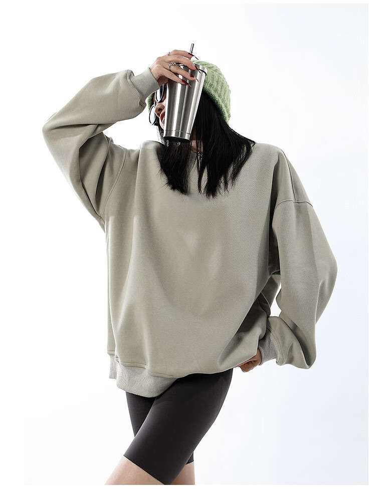 ICH MODE Women's American Style Crew Neck Solid Color Sweatshirt Spring Autumn New Loose Lazy Pullover Long Sleeve Top Black M 14
