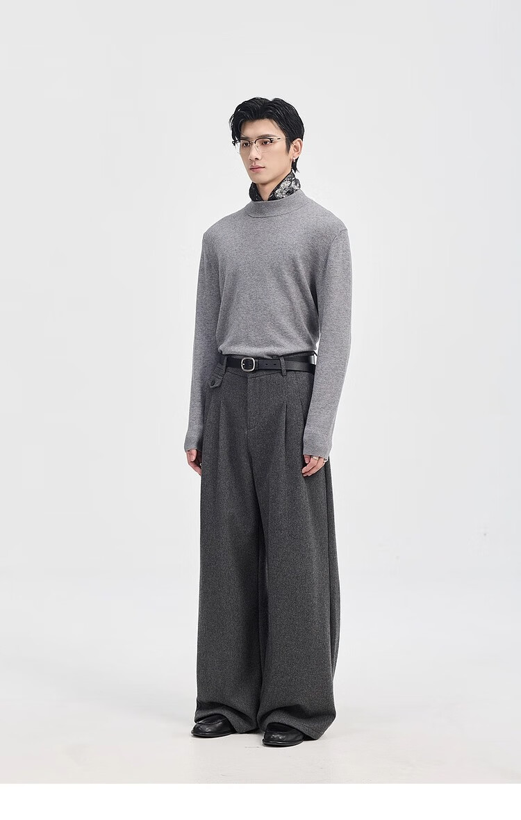 Earl Zuoer [Lycra Tencel Wool] Early Winter 25 Crew Neck Pullover Knit Base Shirt Men's Solid Loose Sweater 22