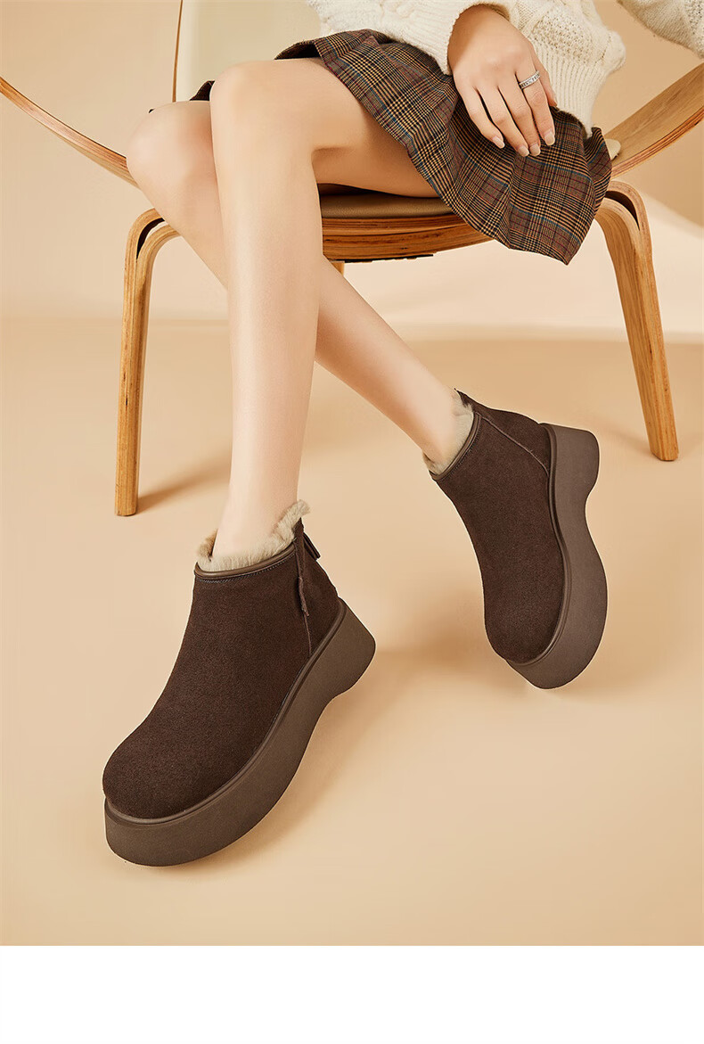 St&Sat Vintage Casual Snow Boots Women Autumn Winter Fleece Lined Warm Cotton Shoes Comfortable Height Increasing Birkenstock Short Boots Coffee Color Size 38 4