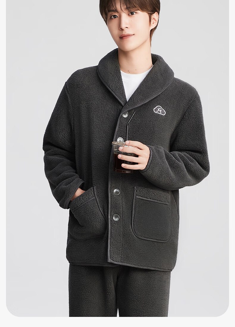 Fenteng [Fan Chengcheng Same Style] Fenteng Fluffy Couple Pajamas Autumn Winter Women's Fleece Thickened Men's Coral Fleece Set 3