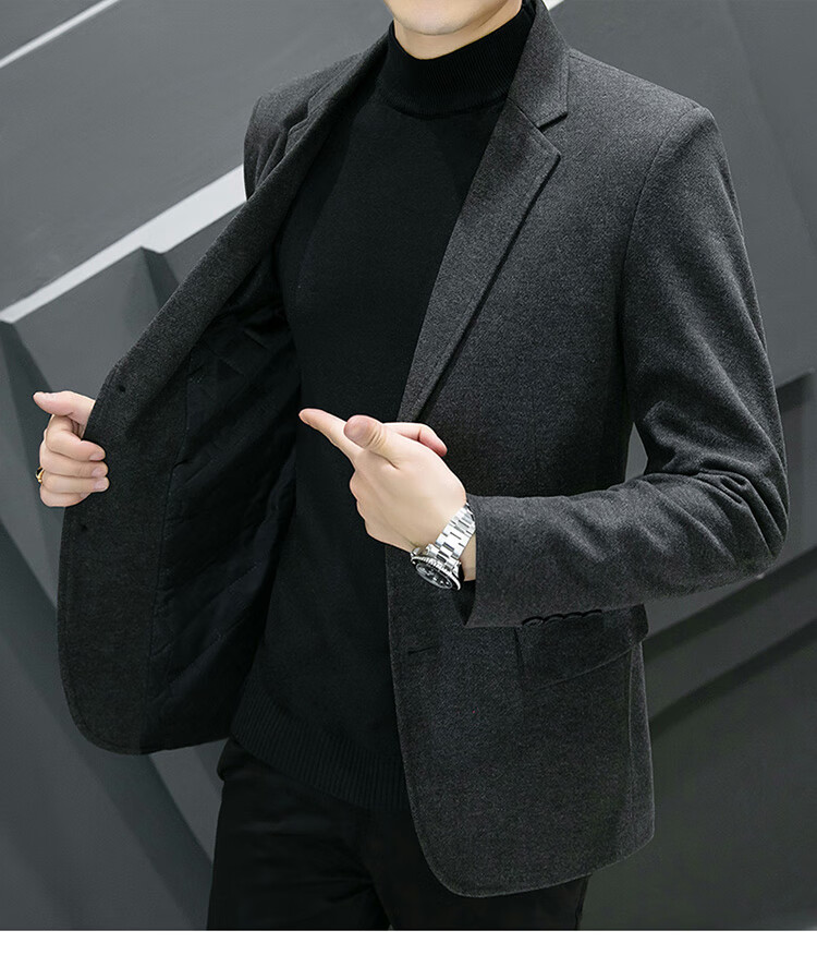 ROMON Men's Wool Blazer Spring Autumn Business Casual Jacket Black M 8