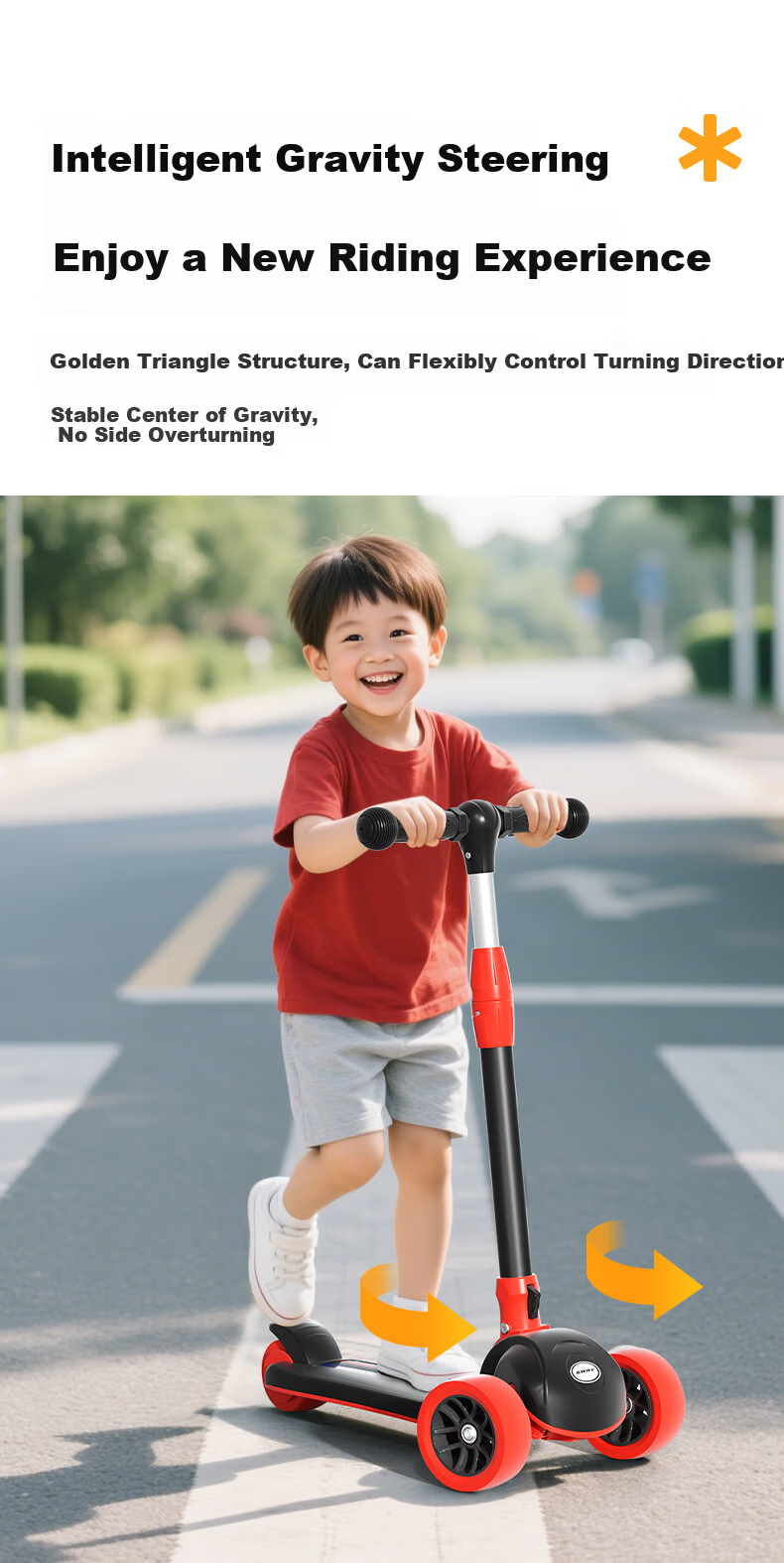 SWAY Scooter for Children 3-6 Years Old, Anti-Rollover, Foldable, Light-Up Wheels, Kids' Kick Scooter 8
