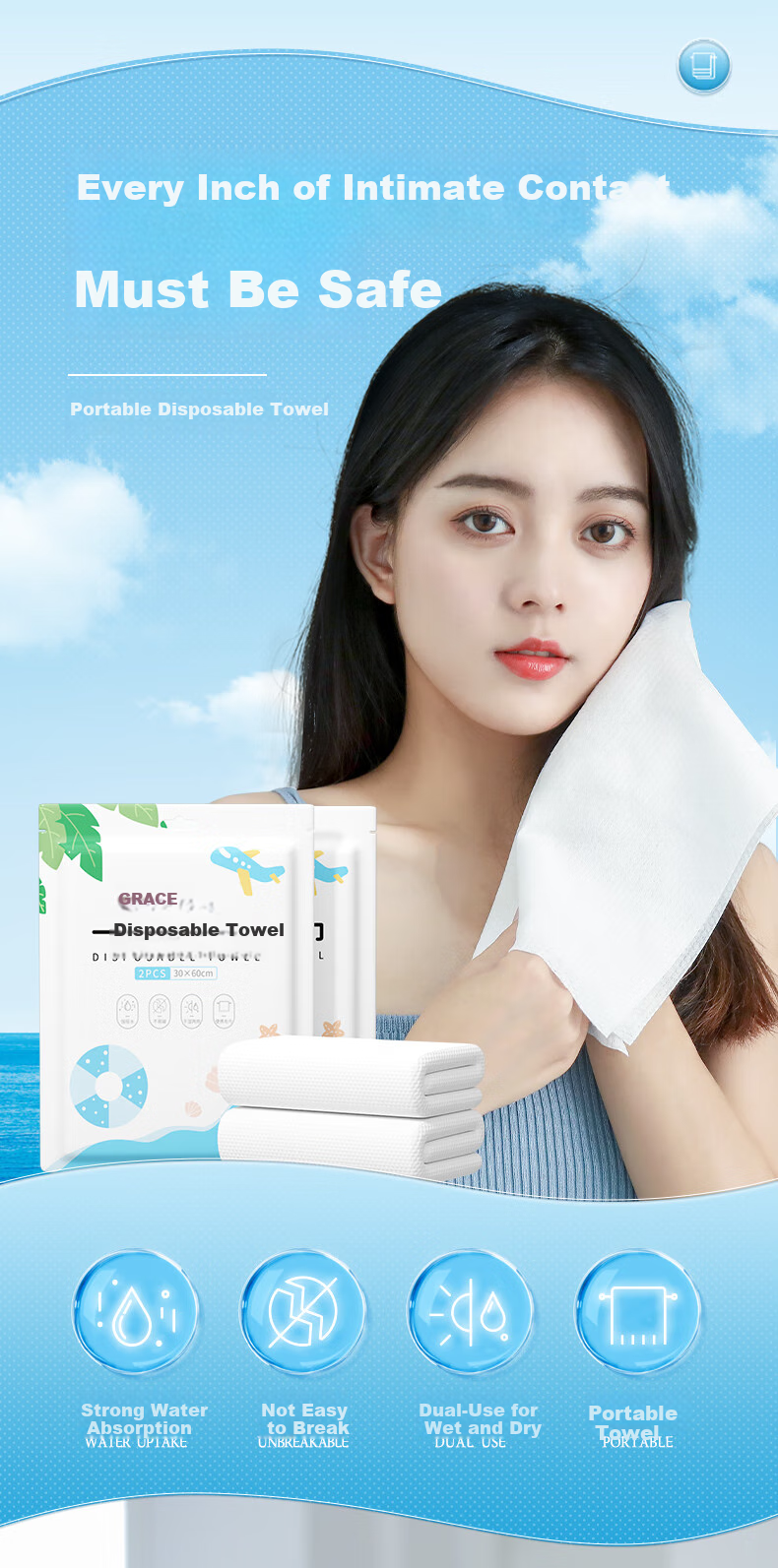 Grace Disposable Towels Travel Face Towels Extra Large Towels Hotel Supplies Adult 30*60cm 5 Packs Total 10 Pieces 1