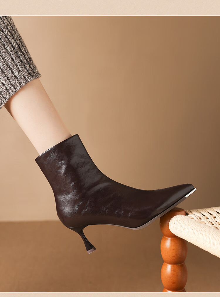 ZHR Pointed Toe Fleece-Lined Women's Ankle Boots Elegant Versatile Commuter Stiletto High Heel Boots BQ137A Black Size 39 6