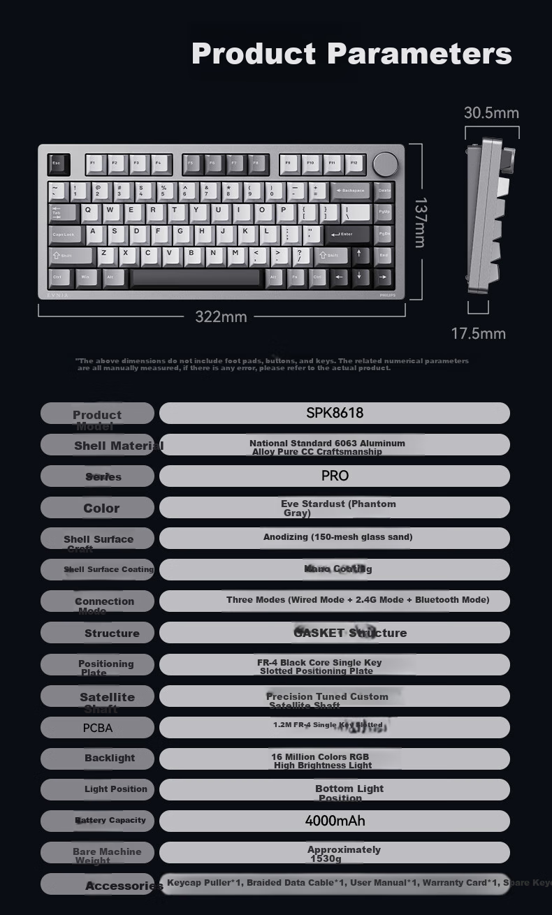 PHILIPS F610 Mechanical Keyboard, Wireless Tri-Mode Customizable Keyboard, Gasket Structure, Full Hot-Swappable Keys, Gaming E-Sports, Aluminum Keycap Keyboard, New Year's Gift for Boyfriend 8