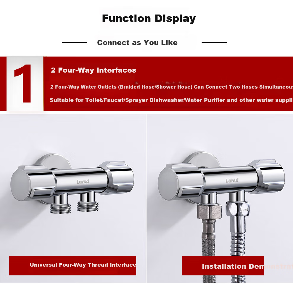 Larsd Dual-Purpose Angle Valve, One Inlet Two Outlets, Triangular Valve, One to Two, Figure-Eight Valve, with 4/6 Points Washing Machine Interface LD10217 6