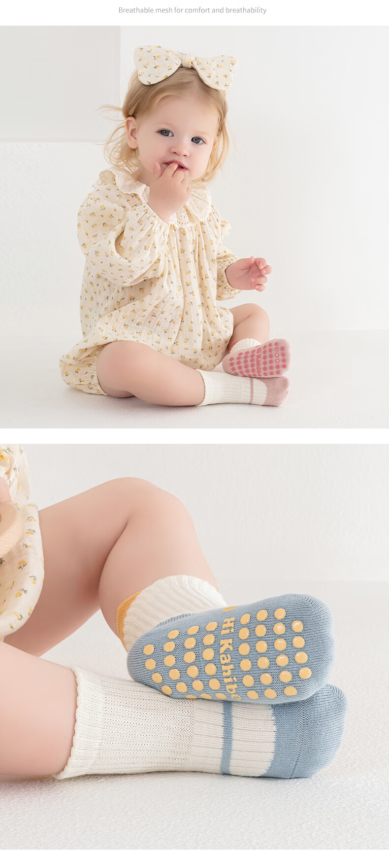 Five Cotton Flowers 3 Pairs Baby Floor Socks Spring Summer Non-Slip Children's Socks Cotton Seamless Infant Toddler Socks 7