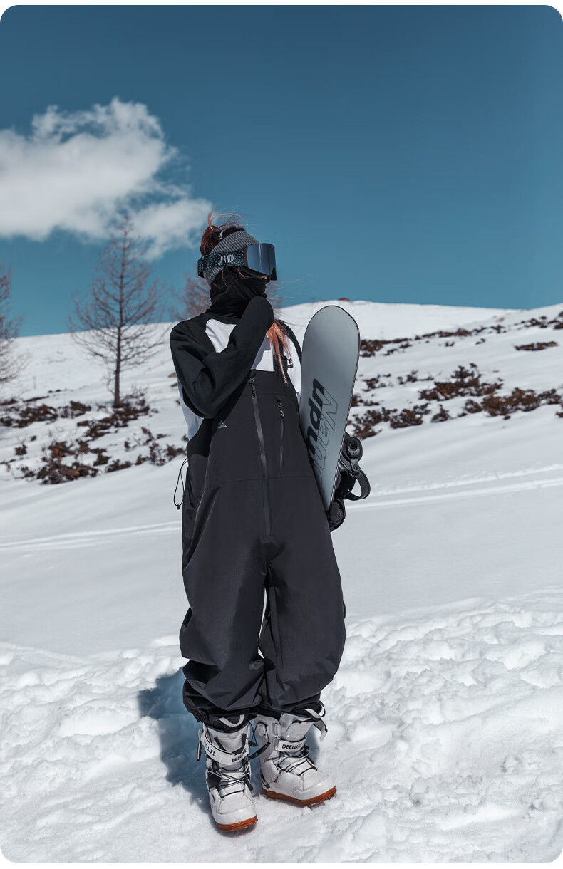 Nan En Single Board Ski Suit Bib Pants 3L Waterproof Thickened Warm Unisex Black M 29