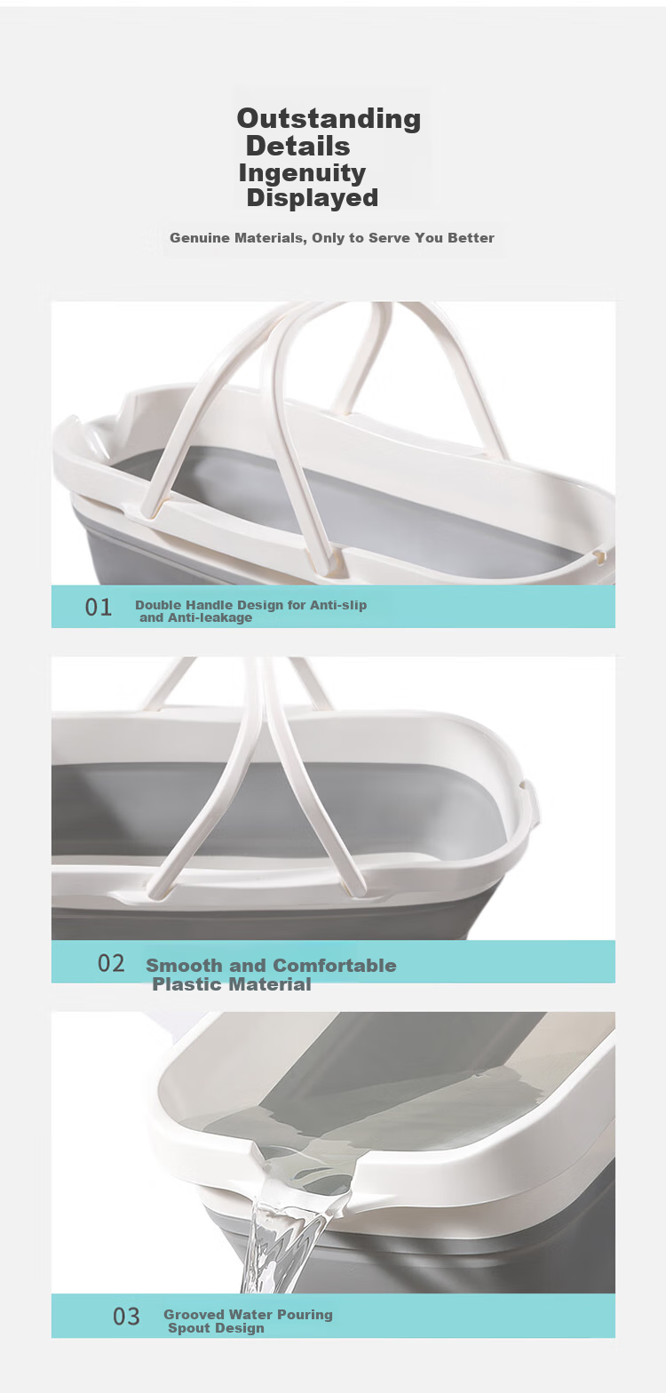 MARYYA Foldable Mop Bucket, Rectangular Shape, 49cm Diameter, Rubber-Coated Cotton Flat Sponge Mop Bucket, Floor Cleaning Mop Bucket, Single Bucket 5