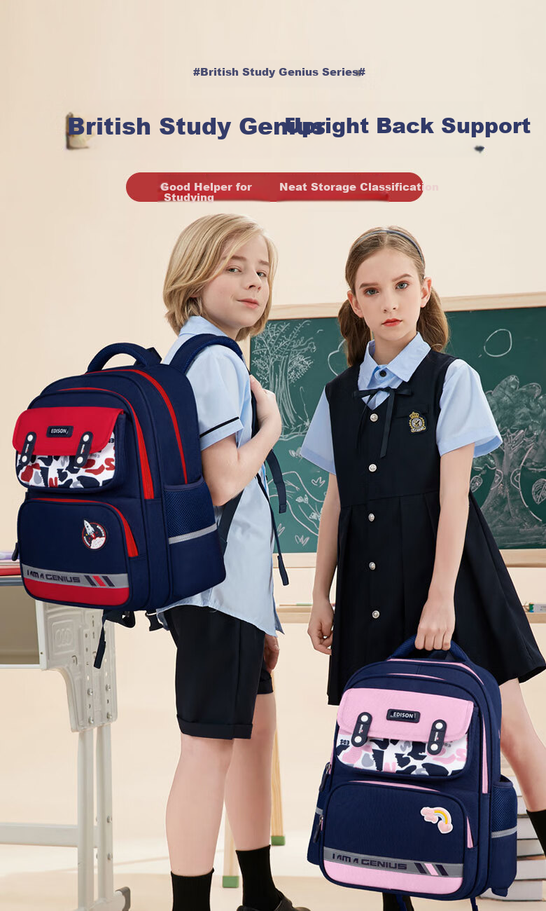 Edison Primary School Backpack for Girls, Spine Protection, Weight Reduction, Large Capacity, Water-Resistant, Reflective Children's Backpack 24016-5 2