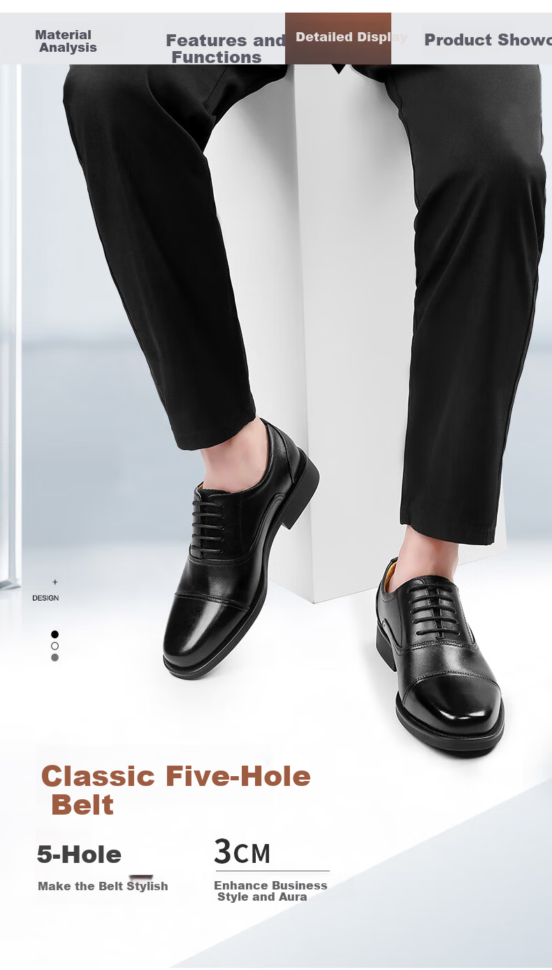 Qiangren Formal Shoes for Men, Jihua 3515 Quality Top-Grain Leather Business Dress Shoes, Slip-On Three-Joint Sandal Leather Shoes, Black, Size 43 13