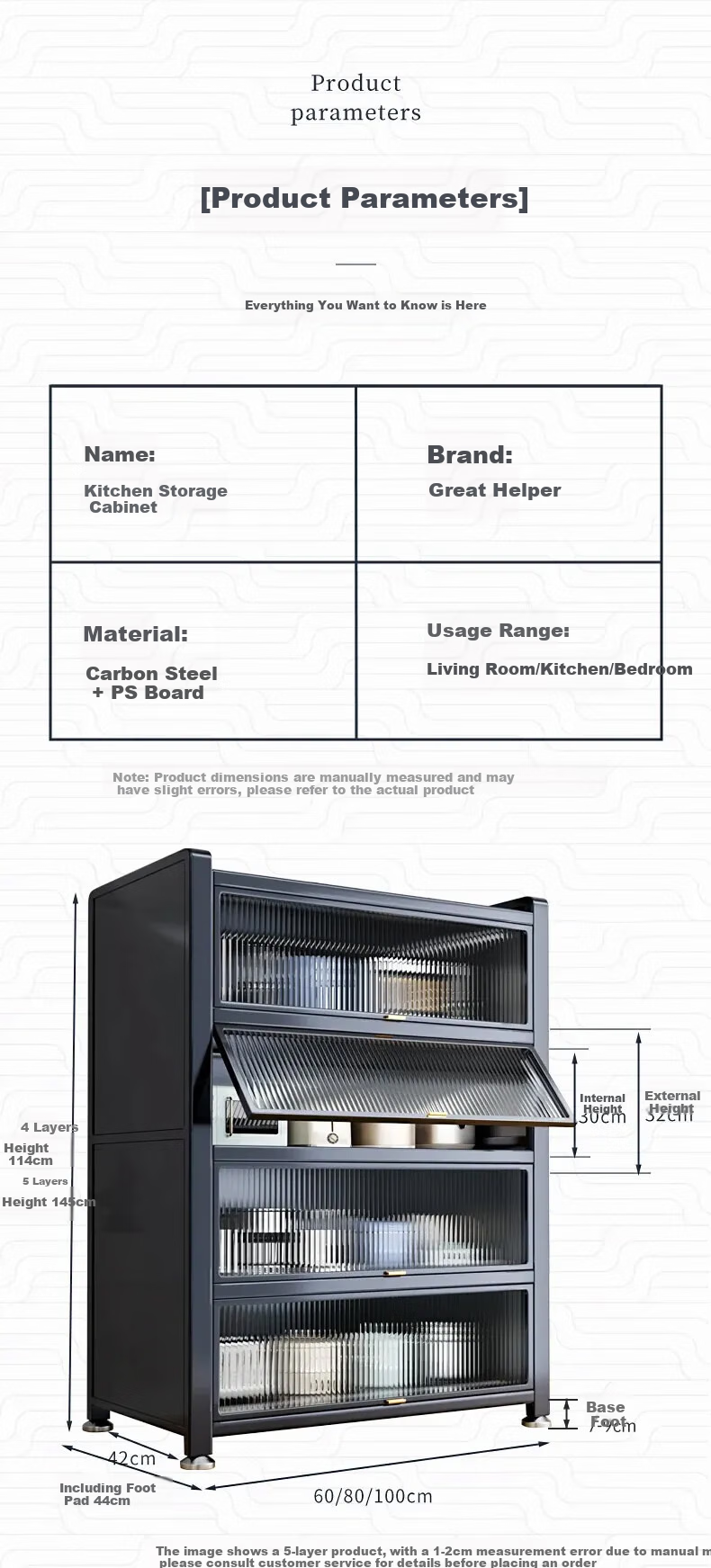 Jiabangshou Kitchen Utensil Storage Rack, Floor-Standing Multi-Layer Household Microwave Oven Storage Rack, Storage Cabinet, Dish Cabinet, Storage Cabinet, 5 Layers 5