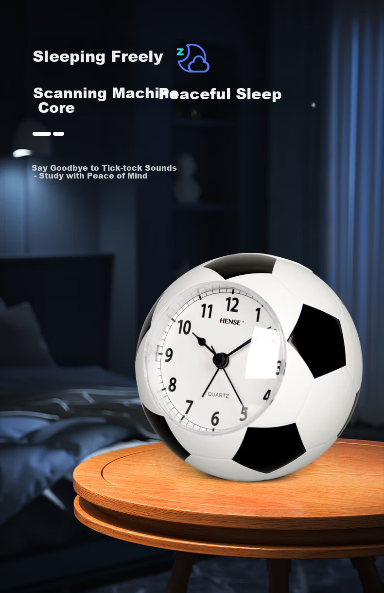 Hense Creative Soccer Alarm Clock, Children's Alarm Watch, Boys' Student-Specific Wake-Up Device, Desktop Clock HA09, Black And White Color 6