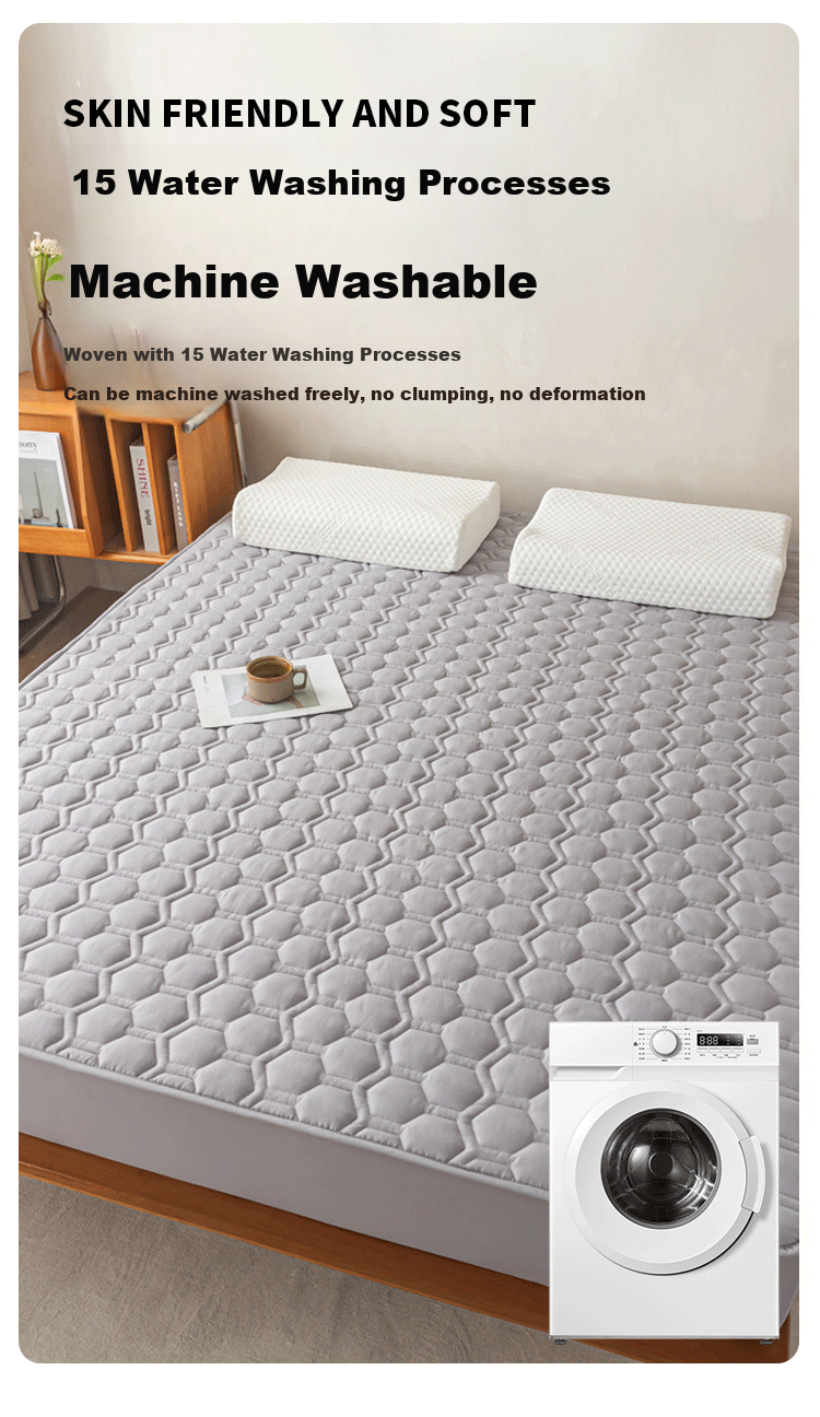 MINISO Skin-Friendly Embroidered Quilted Fitted Sheet for 1.5x2 Meter Bed, Full Coverage Mattress Protector Cover 9