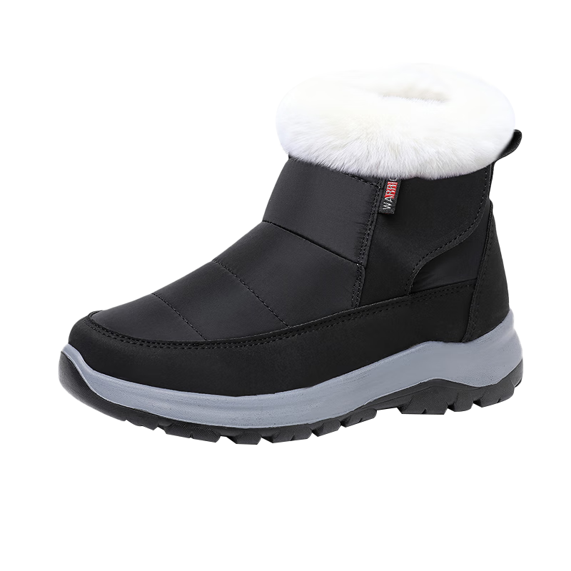 Warrior Mom Snow Boots Elderly Warm Fleece Non-Slip Soft Sole Women's Winter Cotton Shoes 1994 Black Size 36
