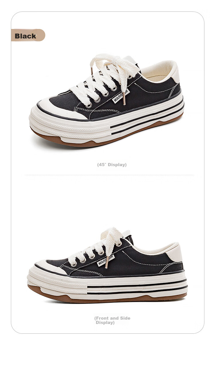 Huili Women's Shoes, 2026 New Fashion Casual Sneakers for Women, Lightweight Breathable Versatile Canvas Shoes, Black, Size 35 16