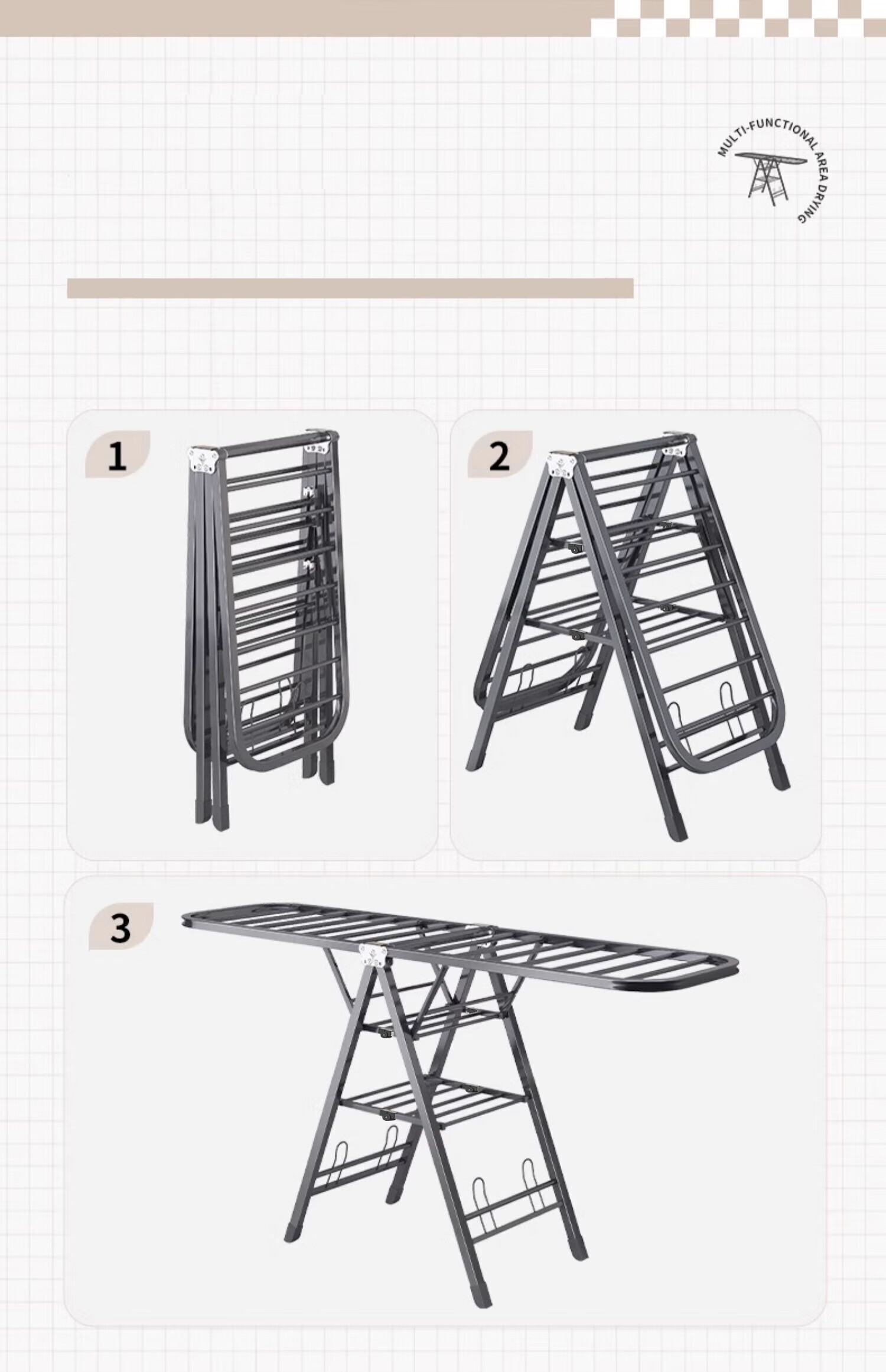 Huakaizhixing Clothes Drying Rack, Floor-Standing Foldable Hanger, Indoor Drying Pole, Balcony Quilt Drying Rack YJ84 Double Layer 1.6m 2