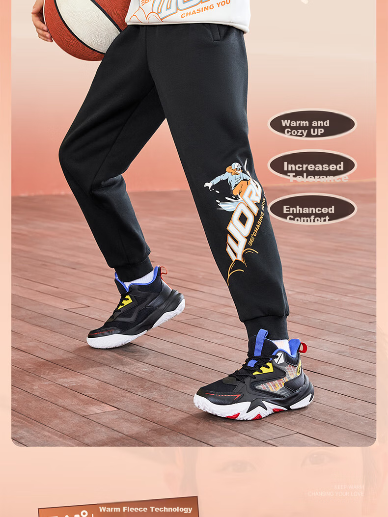 361° Children's Clothing Boys' Basketball Printed Cool Elastic Knit Pants for Fall 2025, Big Kids Size, Black 140 3