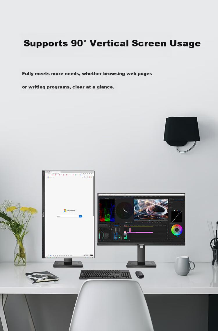 PHILIPS, 27-Inch Office Monitor, 4K Eye Protection Low Blue Light IPS Type-C90W Speakers, Rotatable Height Adjustable Smart Dual-Core Computer Display Screen, 279P1 9