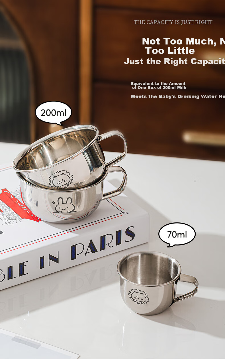 TREEJACK 316L Stainless Steel Cartoon Children's Small Water Cup, Baby Kindergarten Home Use Open Cup Milk Tea Beverage Mug 4