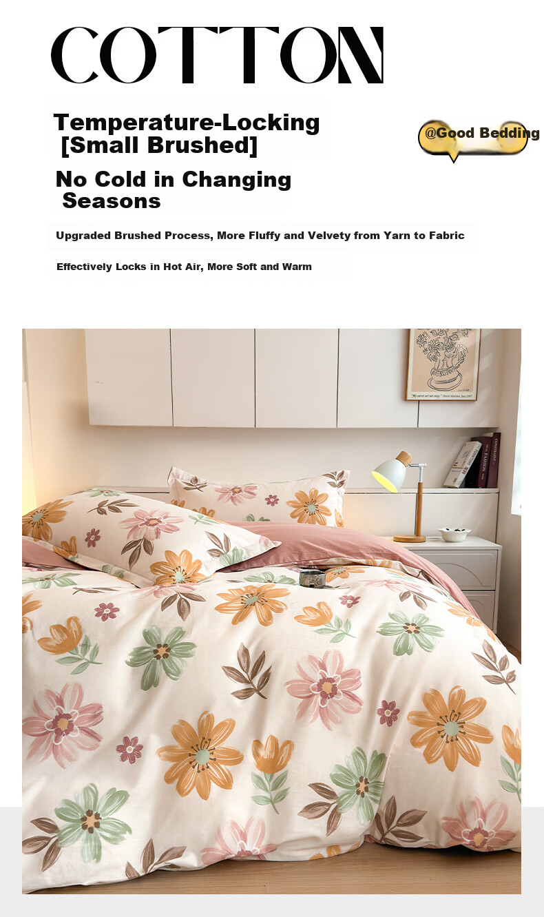 Grace Four-Piece Bedding Set, Class A Pure Cotton, 7A Antibacterial Brushed Thickened Double Bed Home Use Four-Piece Set, 100% Pure Cotton AB Version, 1.5/1.8M Bed, Lingxiao Suyu 6