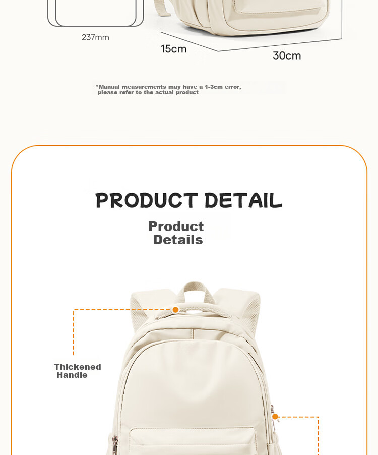 Landcase Backpack for Middle School, High School And College Students, Stylish Large Capacity Backpack for Girls, Campus Style, Model 1606 White 15
