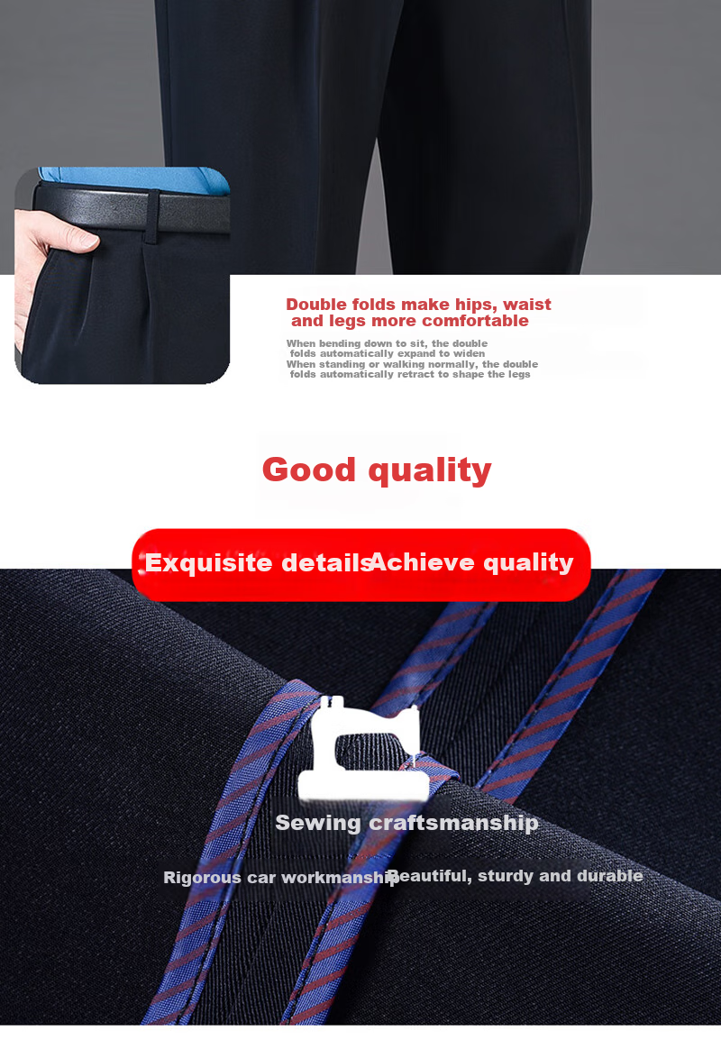 Ayoupang Spring And Summer Business Plus-Size Dress Pants for Men, Wrinkle-Resistant No-Iron Double Pleated High-Waist Deep Casual Trousers, Black, Size 33/2, 6 Feet 15