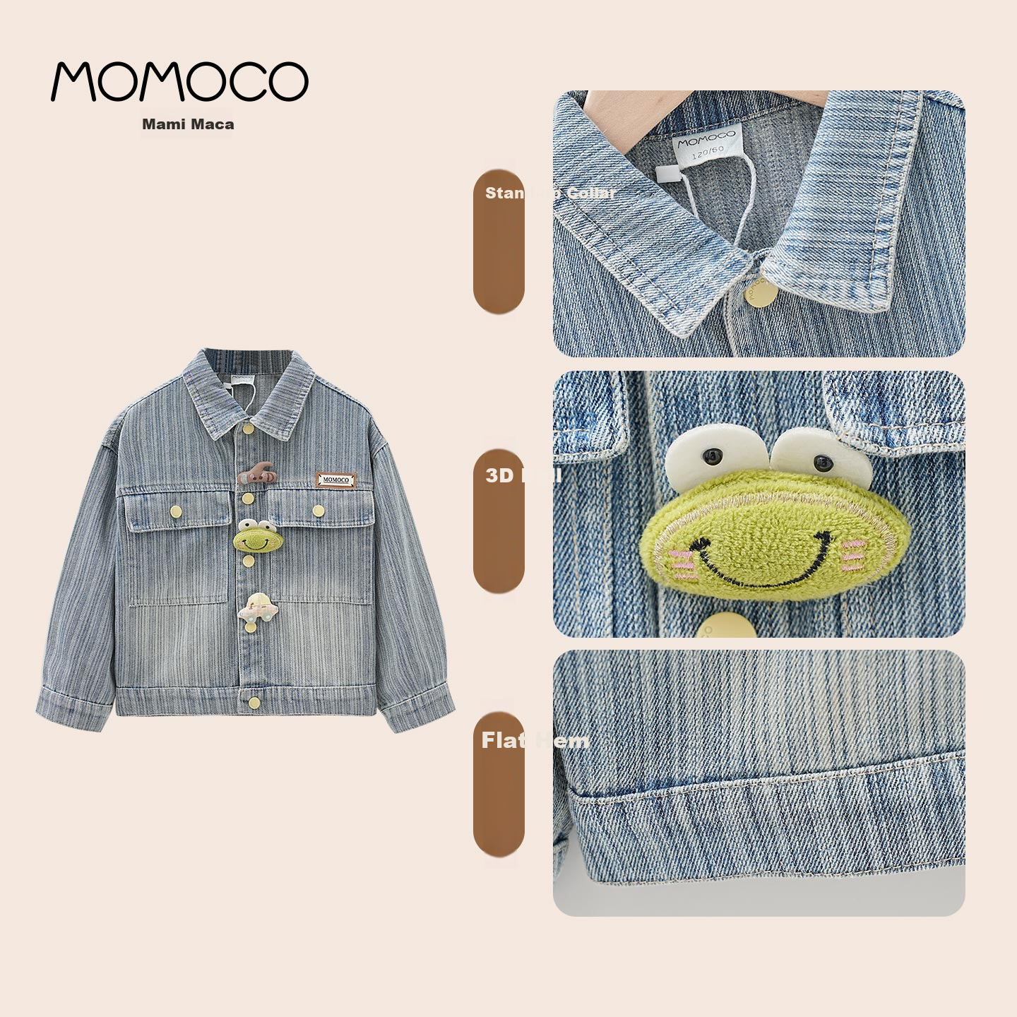 MOMOCO Boys' Denim Jacket, Children's Trendy Cool Outerwear for Fall 2026, Blue, Size 10, Color 105