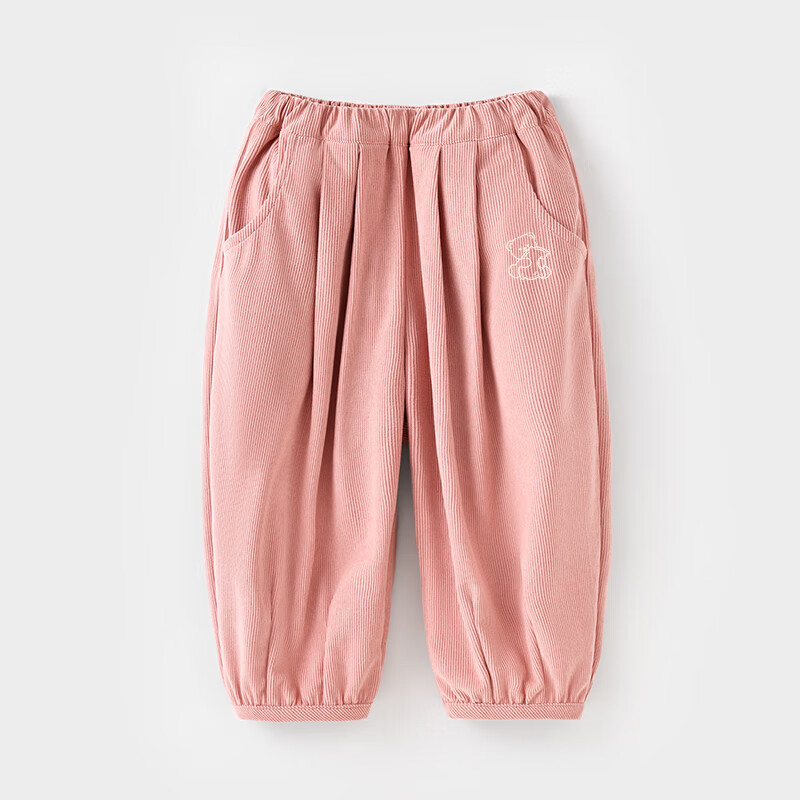 Badibadi Autumn Baby Toddler Corduroy Pants Casual Sports Sweatpants Pink Bear Outline Size 110