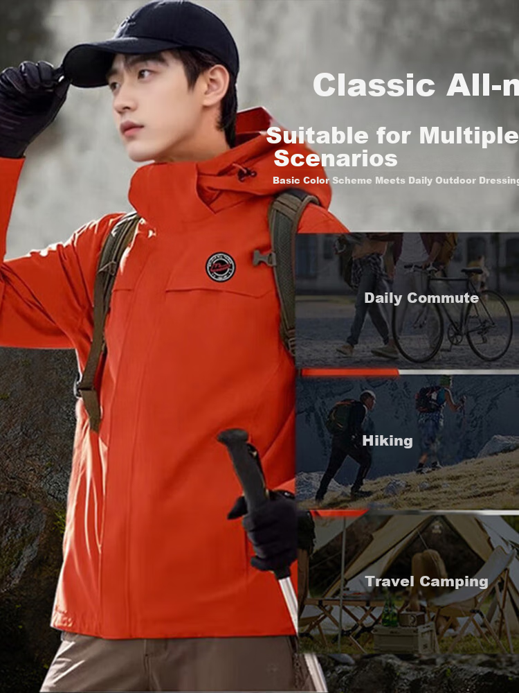 Huili Men's Outdoor Three-In Jacket with Fleece Inner Layer, Windproof And Warm Detachable Hiking And Mountaineering Coat for Me 5