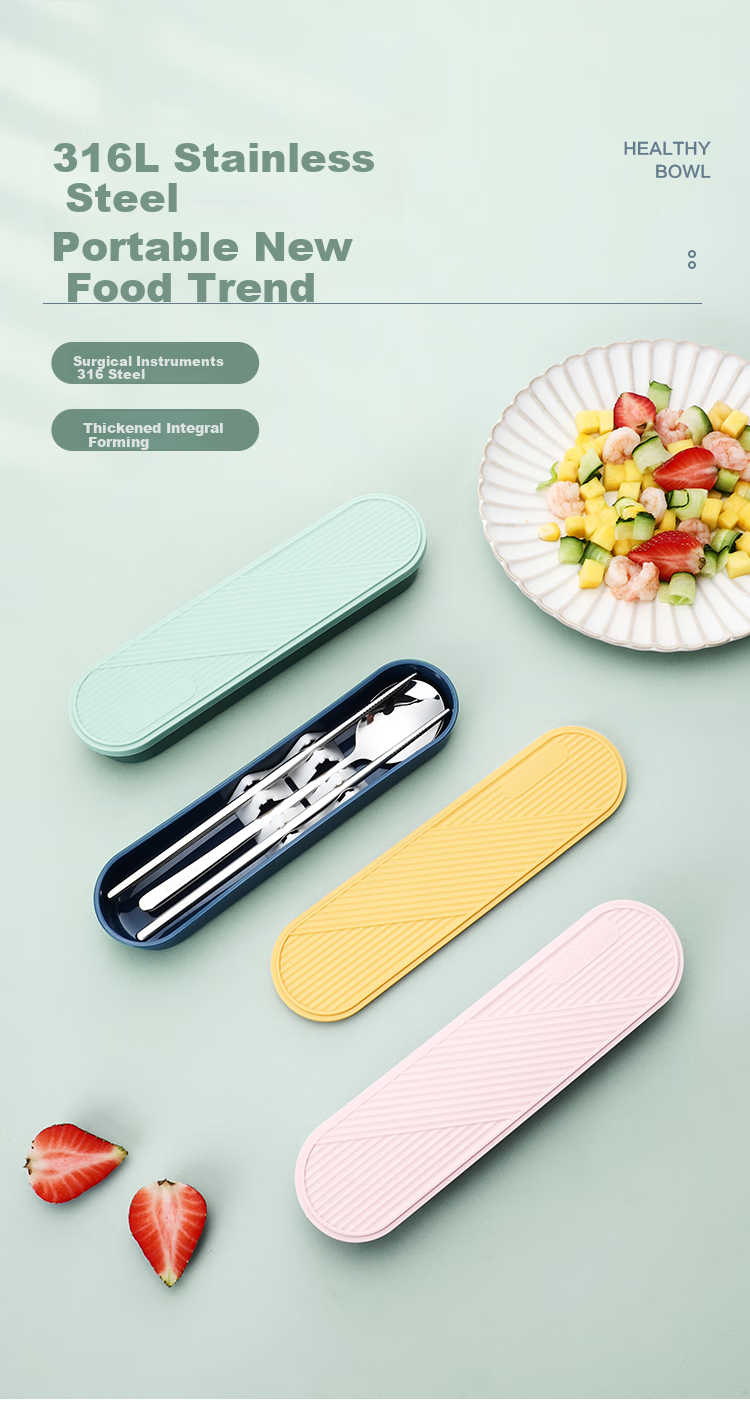MAXCOOK 316L Stainless Steel Chopsticks And Spoon Cutlery Set, Portable Three-Piece Chopsticks And Spoon Set, Nordic Blue MCK5121 1