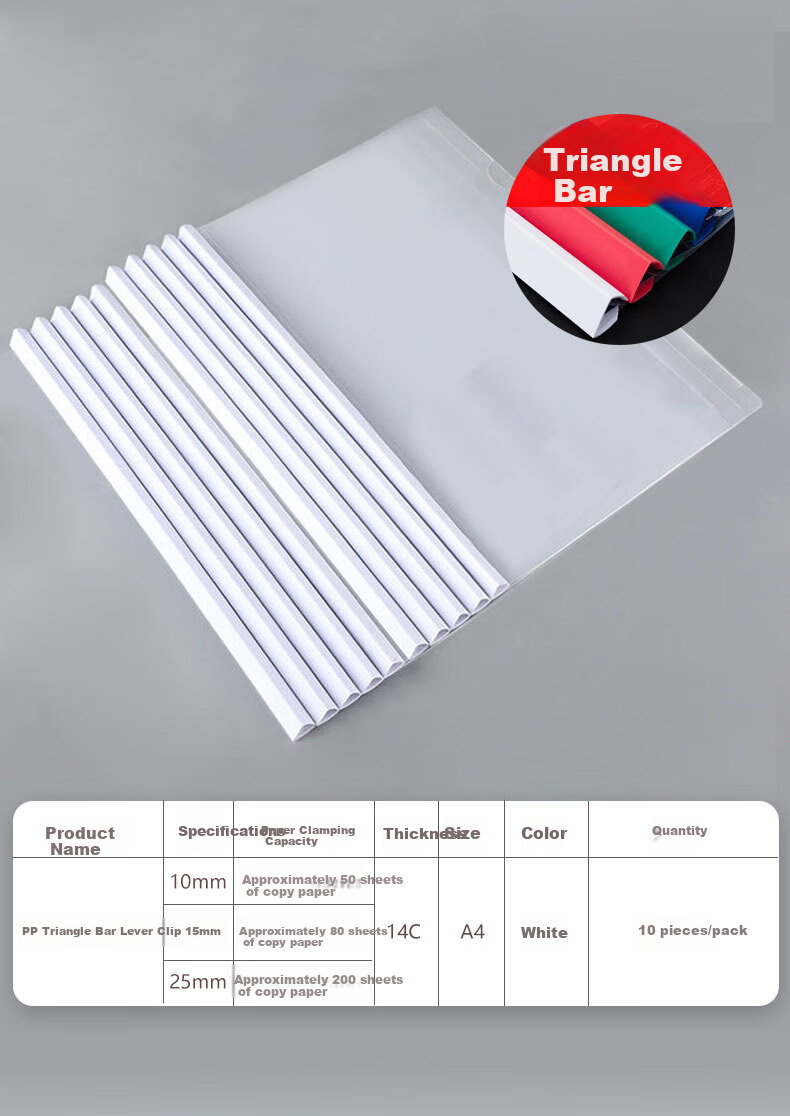 DOCON 10 A4 Transparent Lever Arch Files, Triangular Water Drop Plastic Pull Rod Folders, Document Organizers for Students' Exams, Product Inspection Reports, Desktop Storage, 10mm White 14C 4