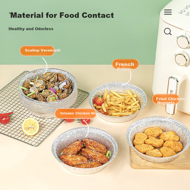 Temeiju Air Fryer Aluminum Foil Pans, Food-Grade Air Fryer Specific Paper, Outdoor Foil Bowls for Barbecue, 18.5cm*30 Pieces