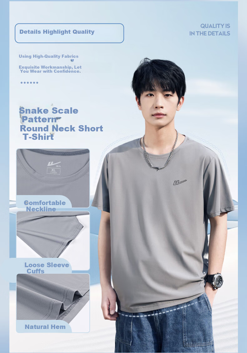 Huili Short-Sleeve T-Shirt for Men, Summer Ice Silk Quick-Dry Crew Neck Sports T-Shirt, Cool Breathable Running Fitness Top for Me 3