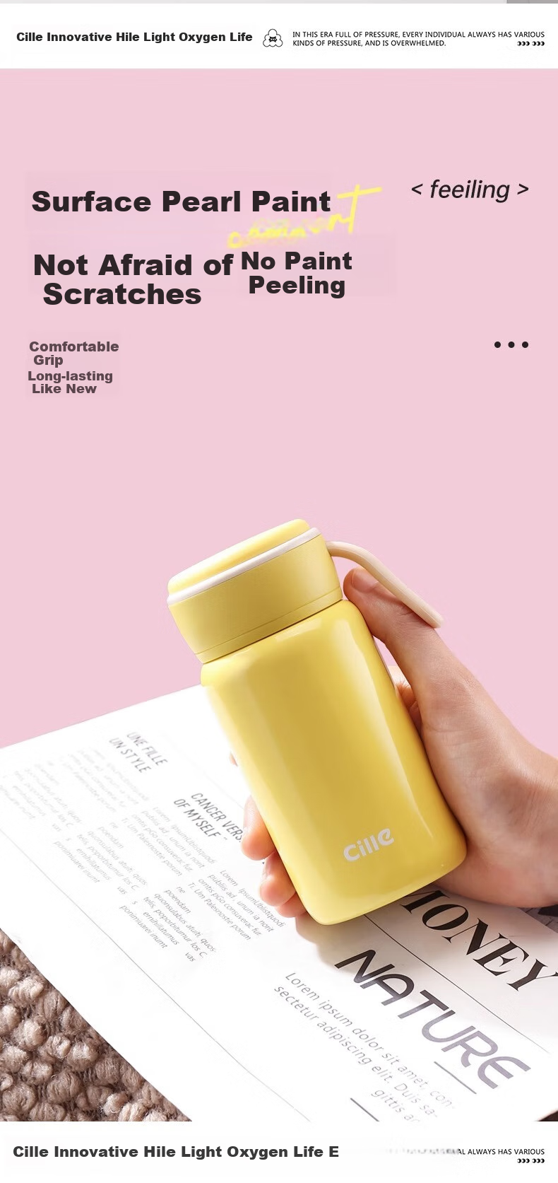 Cille Insulated Mug, 316 Stainless Steel Student Water Bottle, Portable Outdoor Pocket Cup for Men And Women, Compact Handheld Cup for Childre 6