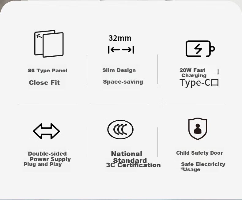 DELIXI 20W PD Fast Charging 86-Type Socket Adapter/Converter Plug/USB+Type-C Socket Extension/One-To Power Strip/Wireless Master Switch 2