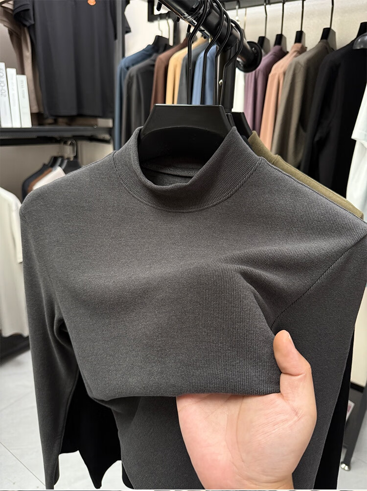 Caramella Men's Thermal Top Men's German Velvet Autumn Winter Half High Collar Inner Wear 2025 New Thickened Long Sleeve T-Shirt Base Shirt Men 5
