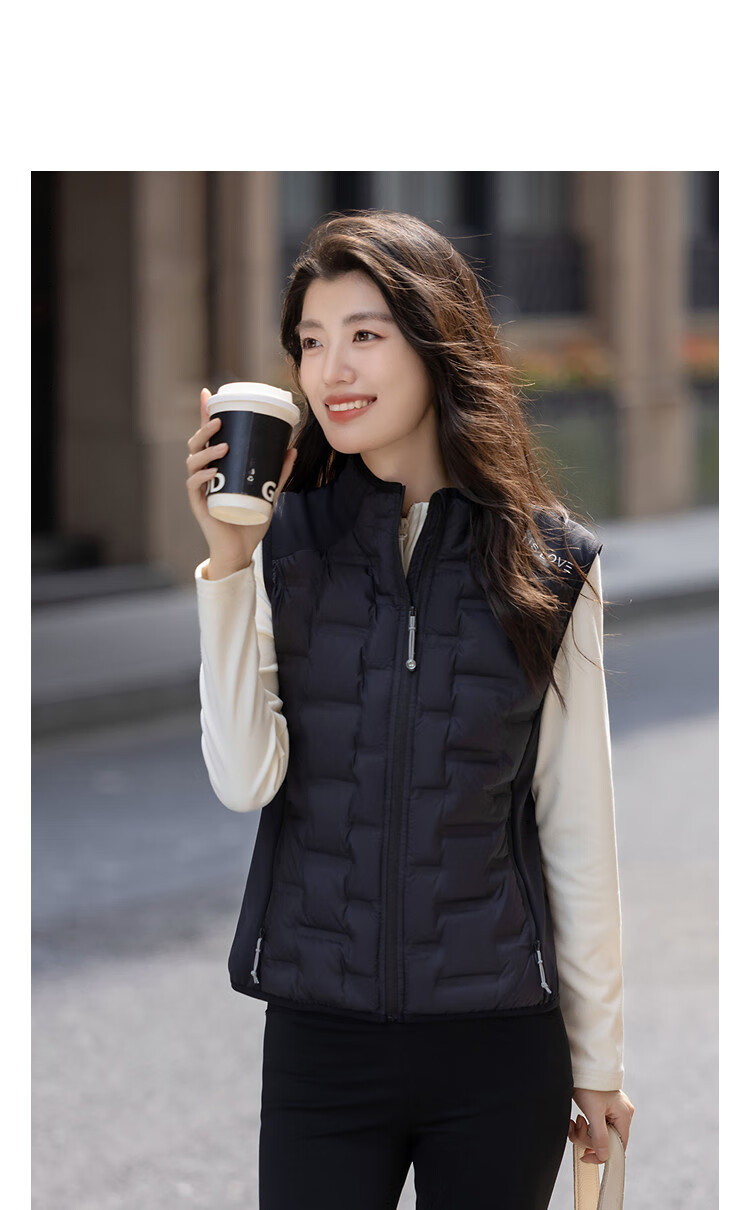 Demana [Light Warm Home] Winter High-End 90% Goose Down Stand Collar Gold Letter Patchwork Knitted Sleeveless Down Vest 3