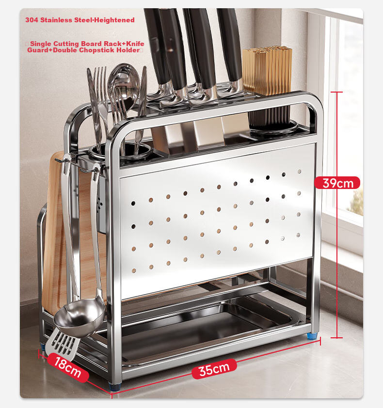Meichuwuyu Knife Holder, 304 Stainless Steel Kitchen Storage Rack, Knife Block with Cutting Board, Integrated Chopping Board, Knife Storage Rack 24