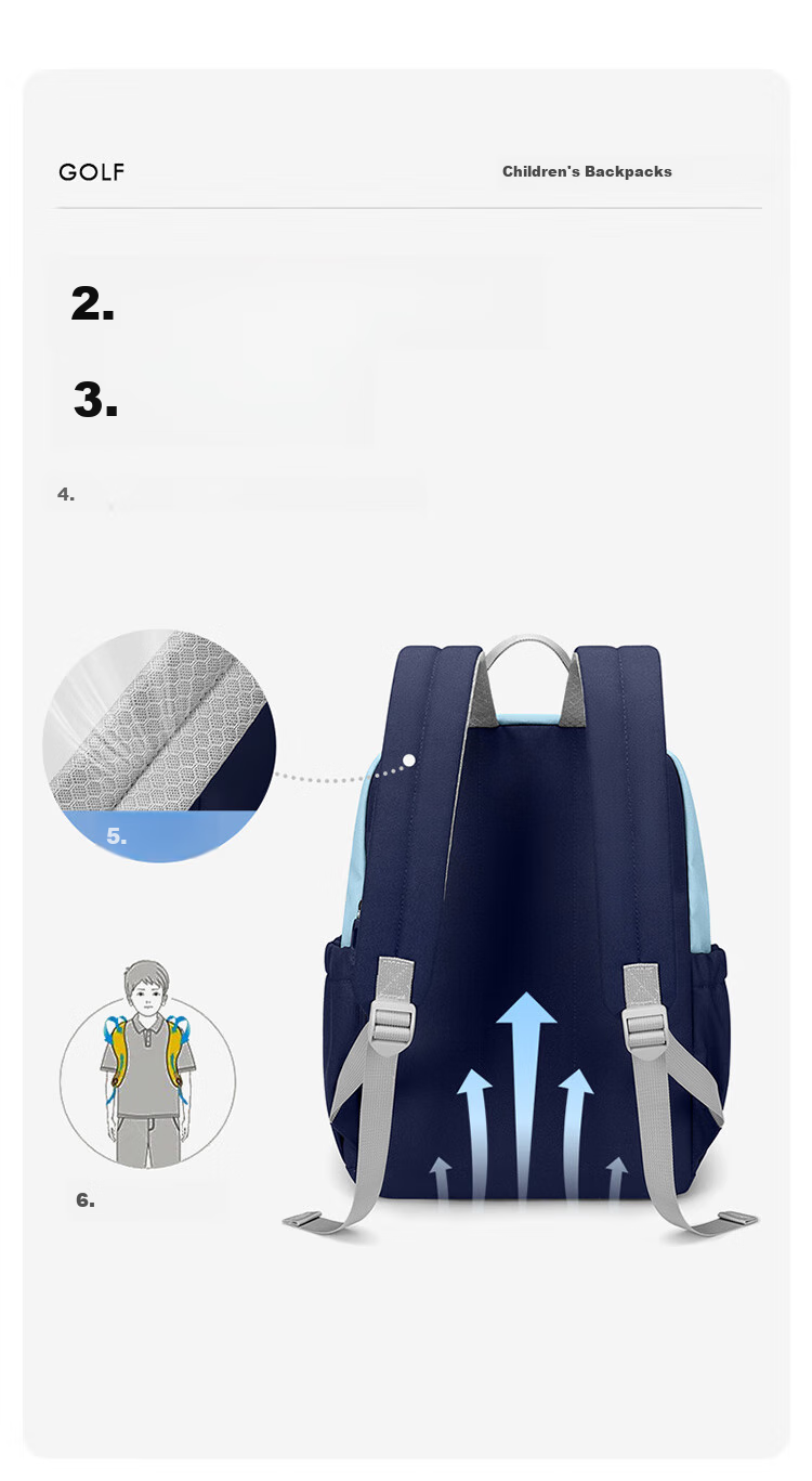 GOLF Elementary School Backpack, Lightweight Children's Shoulder Bag, for Grades 1-3, Outdoor Use for Boys And Girls, Preschool to Elementary Transition Backpack, for Travel And Field Trips 12
