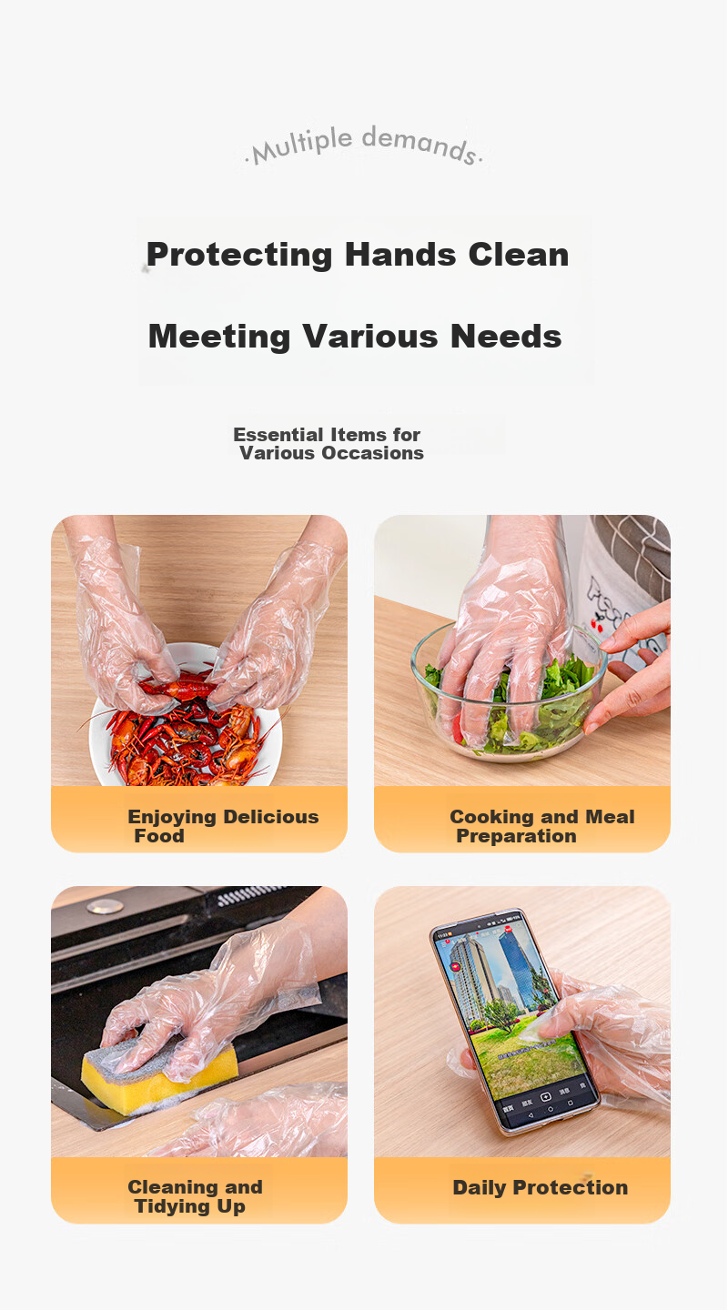Temeiju Disposable Gloves, Food Grade, Thickened PE Plastic, Kitchen Dishwashing, Boxed, Pull-Out Style, Transparent, Leak-Proof, 200 Pieces Per Pack 4