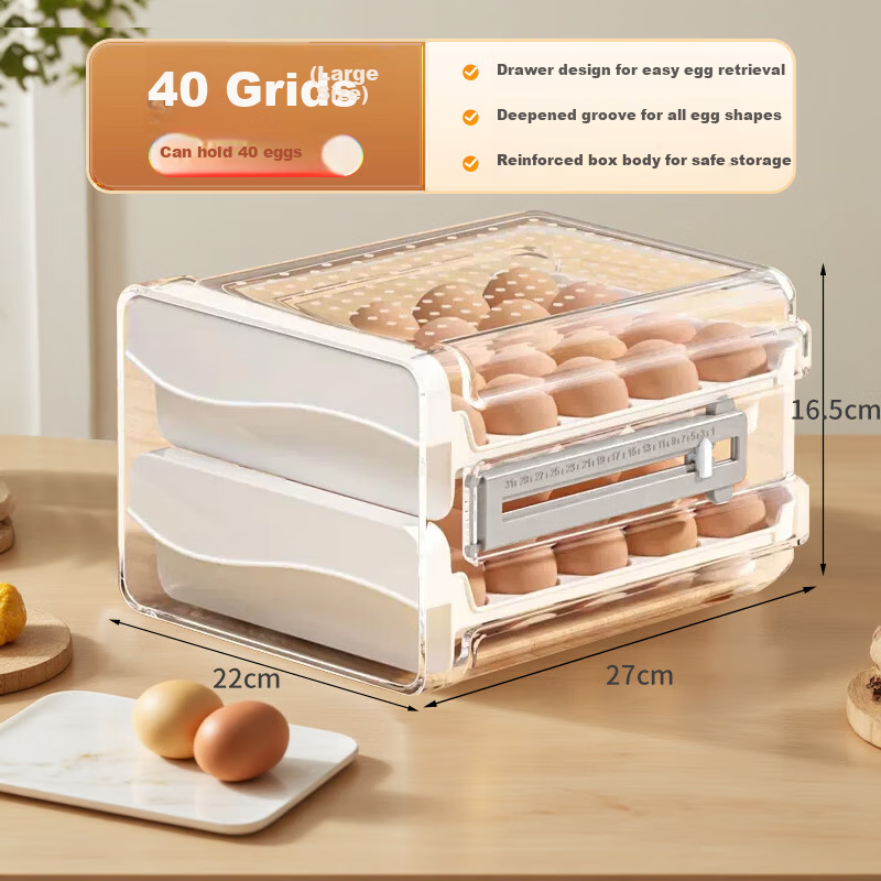 Jiabangshou Drawer-Style Egg Box with 40 Compartments, Food-Grade Transparent Kitchen Storage Container, Can Hold 40 Eggs