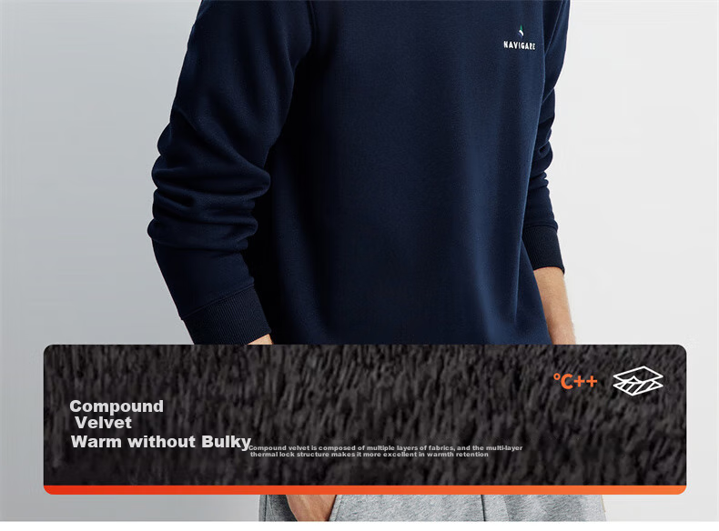 Navigare Small Sailboat Solid Color Basic Versatile Top Pullover Men's Inner Layer Fleece-Lined Warm Sweatshirt 1135805301 XL 5