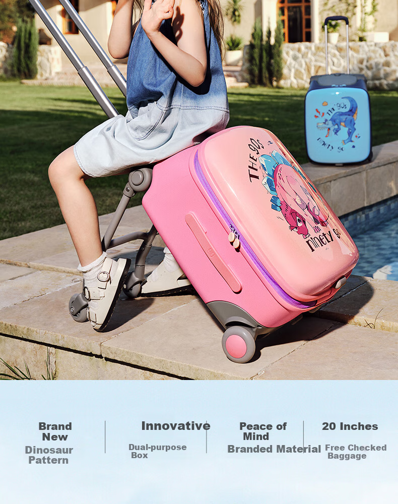 90Fen Children's Luggage, 20-Inch Small Suitcase, Rideable And Walkable Stroller Case, Travel Trolley Case, Carry-On Luggage, Pink 4