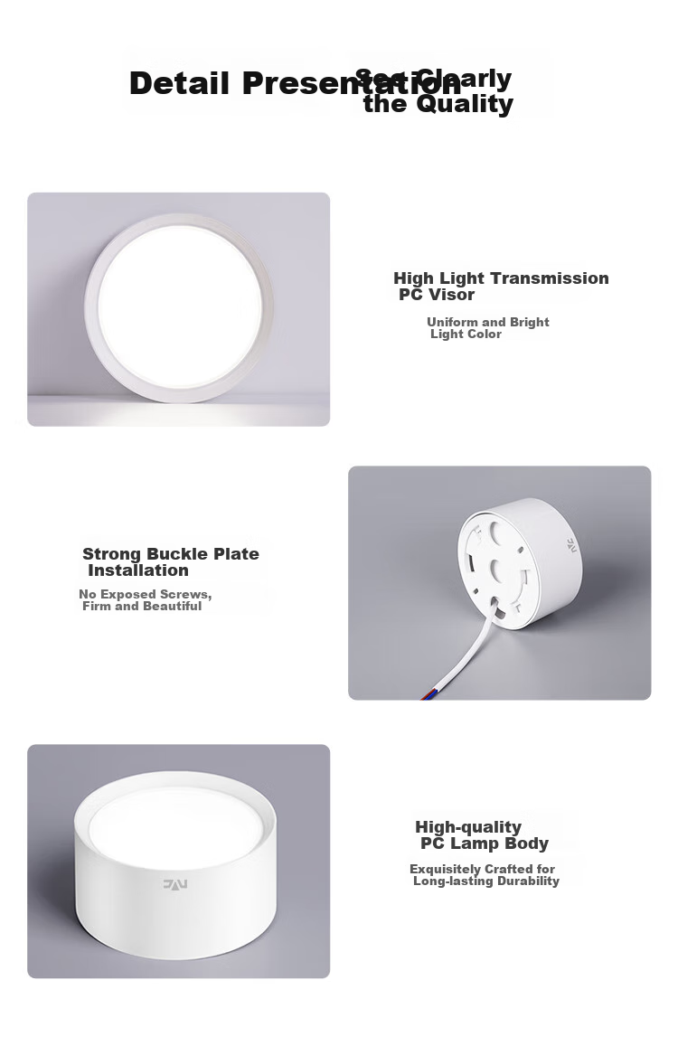 NVC LED Downlight for Home Living Room Bedroom Ceiling Hallway, No Drilling Required Surface-Mounted Ceiling Light, PC White 9W Warm White Light 12