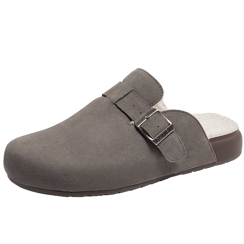 CAMEL Men's Comfortable Suede Lightweight Half-Slip Casual Shoes L15W700099 Gray (Fleece Lining) Size 42