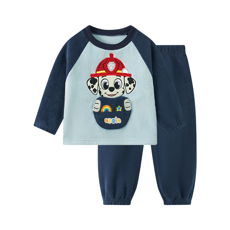 PAW PATROL Kids Coral Fleece Pajama Set Autumn Winter Boys Homewear Navy Blue Size 120