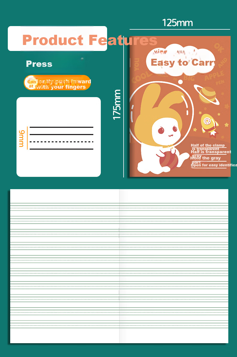DiLe Elementary School Student Grid Notebook with Character Writing Practice Sheets for First And Second Grade, Chinese Language Practice, Handwriting Practice, English Course Notebook, 14 Sheets/Book (20 Books + 5 Pencils), 7050 English Notebook 15